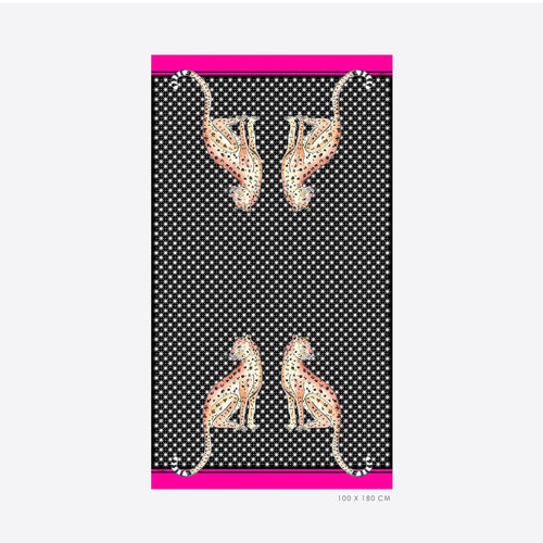 VILAGALLO Scarf with Leopards in Black