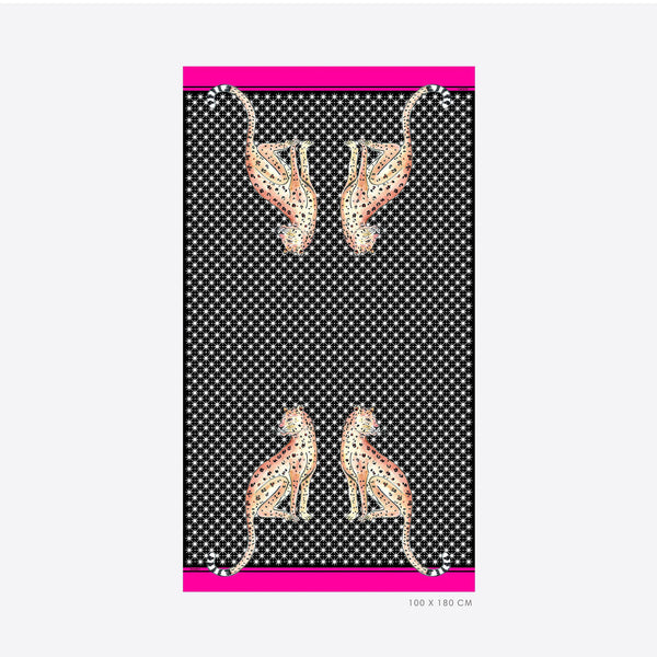 VILAGALLO Scarf with Leopards in Black