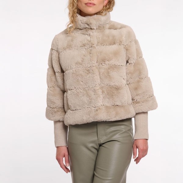 RINO & PELLE Feline Faux Fur Jacket with Knitted Sleeves in Birch