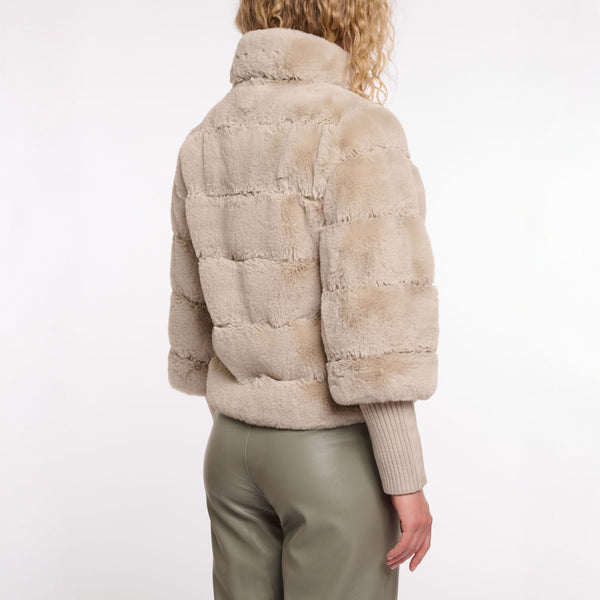 RINO & PELLE Feline Faux Fur Jacket with Knitted Sleeves in Birch