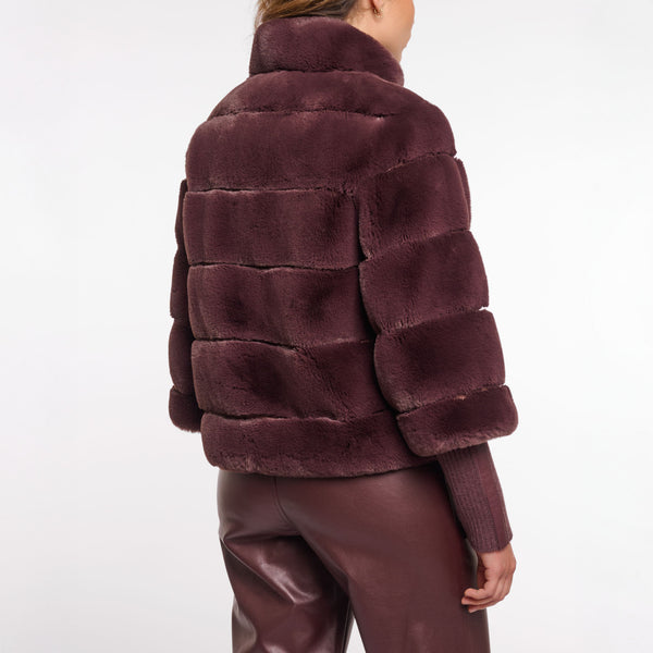 RINO & PELLE Feline Faux Fur Jacket with Knitted Sleeves in Chocolate Bean