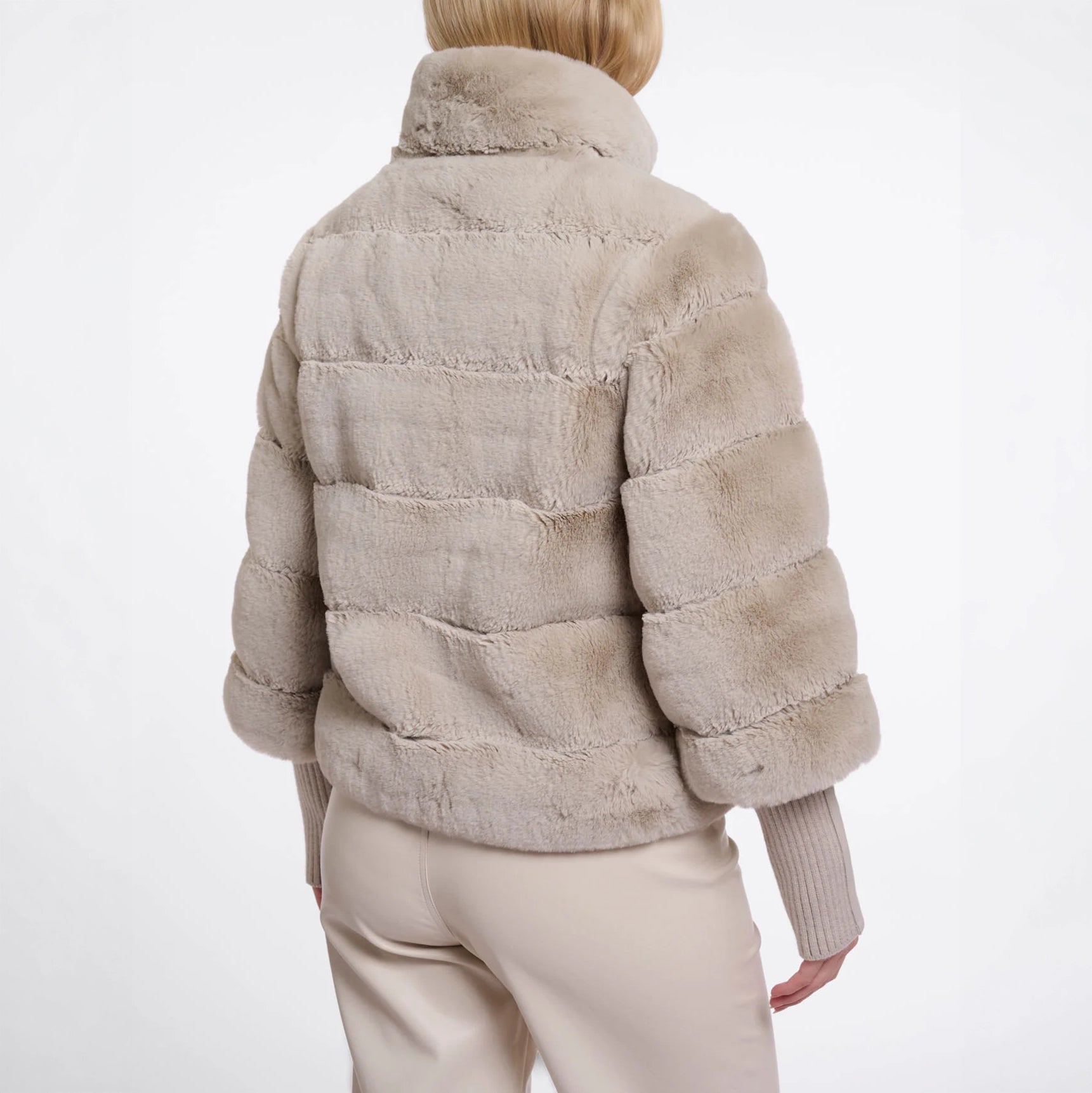 RINO & PELLE Feline Faux Fur Jacket with Ribbed Cuffs in Birch