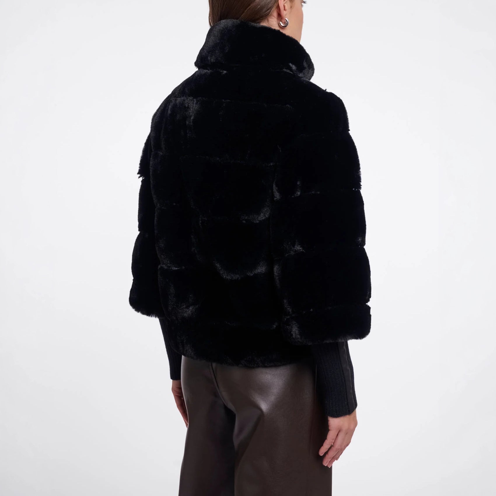 RINO & PELLE Feline Faux Fur Jacket with Ribbed Cuffs in Black
