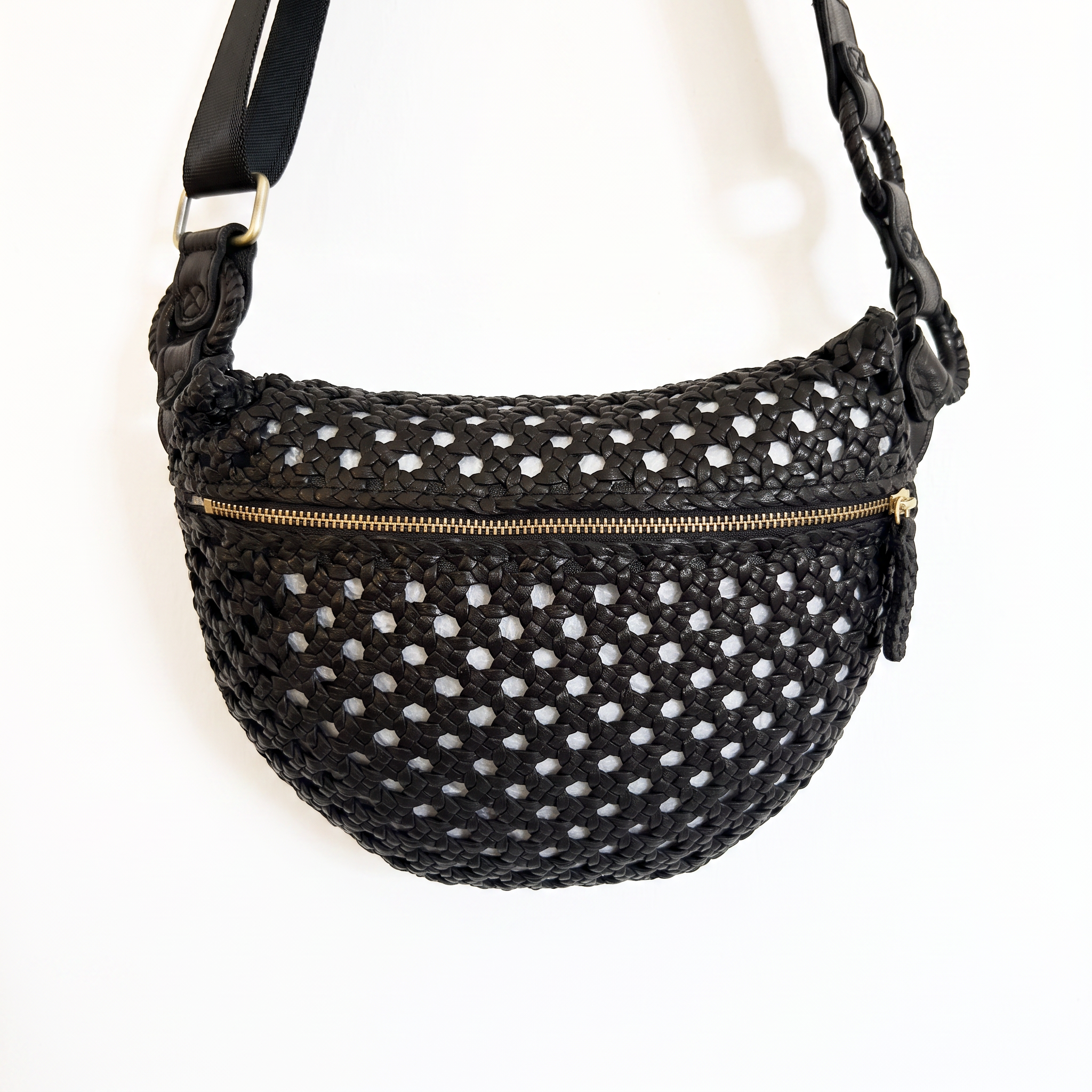 EN SHALLA Large Leather Crossbody Bum Bag in Black