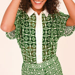 SACRECOEUR Flavia Guipure Shirt in Green