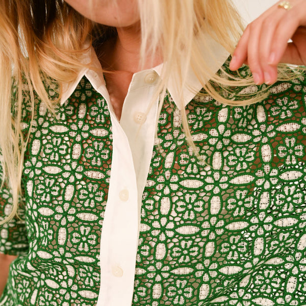 SACRECOEUR Flavia Guipure Shirt in Green