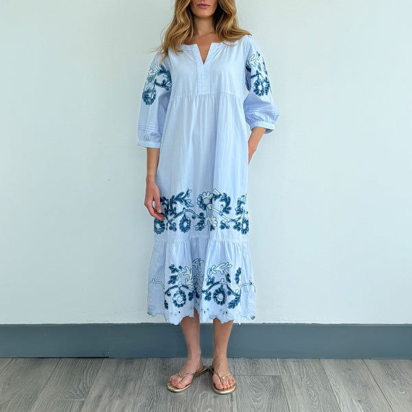 ROSE AND ROSE Gardenia Daisy Applique Frill Dress in Blue