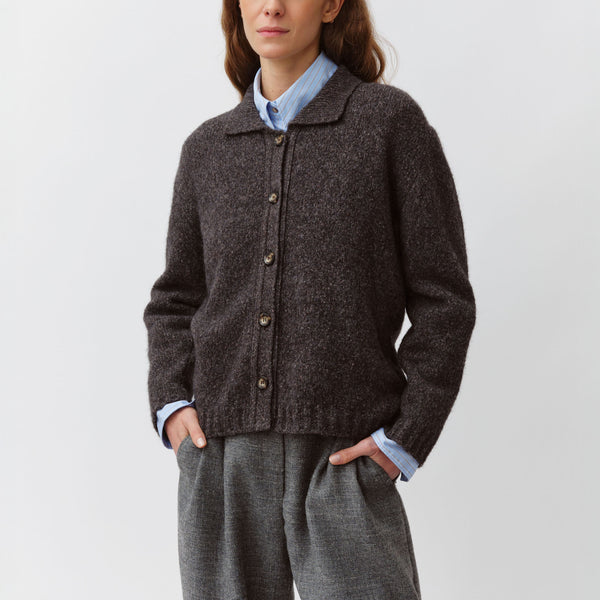 DIEGA Gelco Cotton & Alpaca Button Cardigan with Collar in Blue