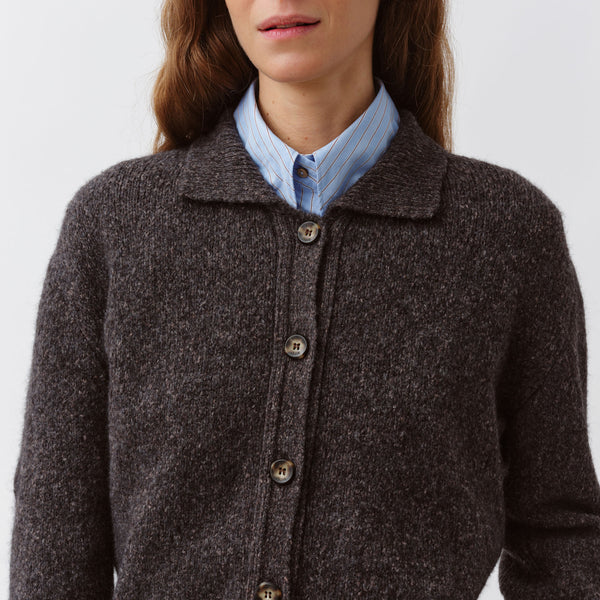 DIEGA Gelco Cotton & Alpaca Button Cardigan with Collar in Blue