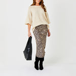 SUZY D Gene Satin Bias Cut Skirt in Leopard Print
