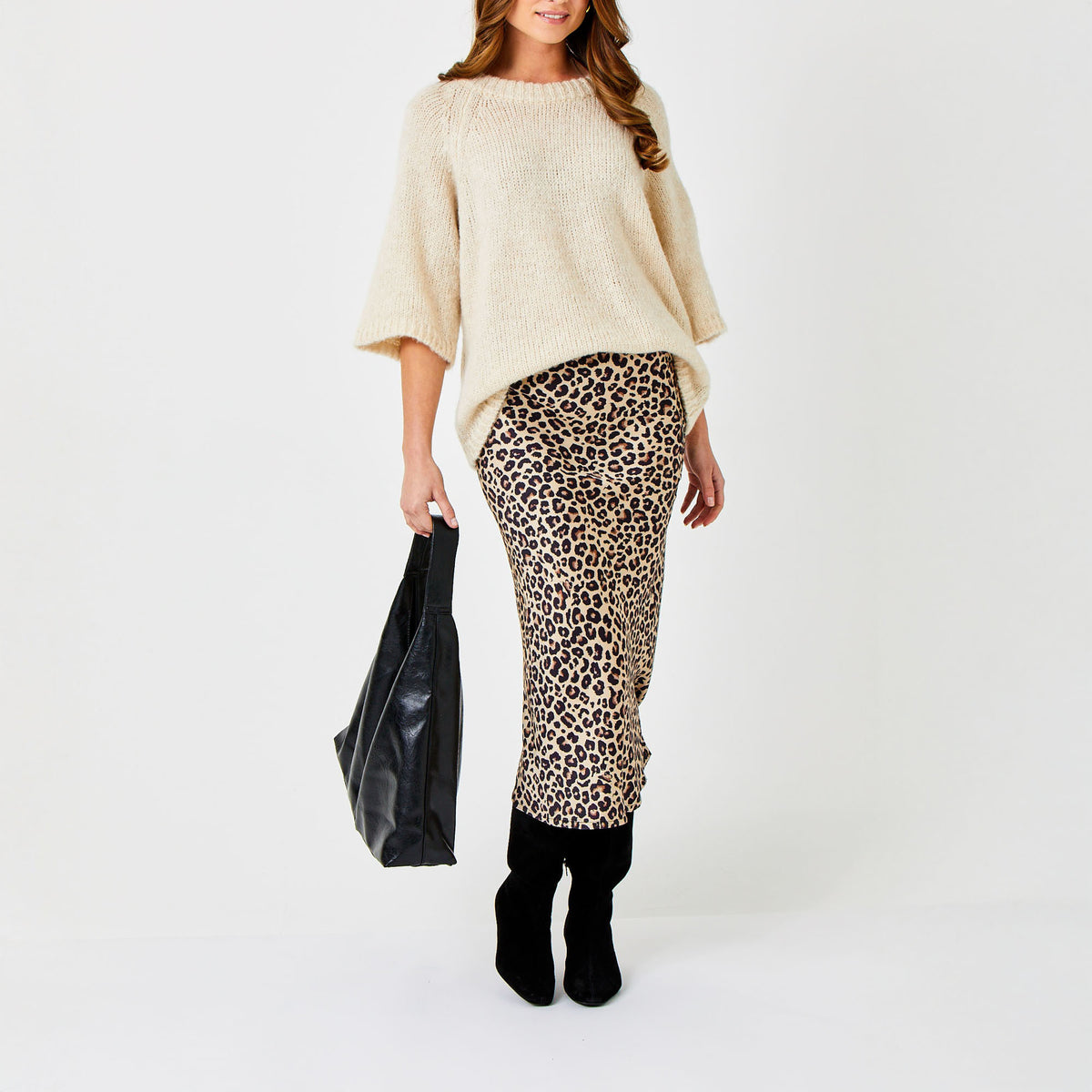 SUZY D Gene Satin Bias Cut Skirt in Leopard Print