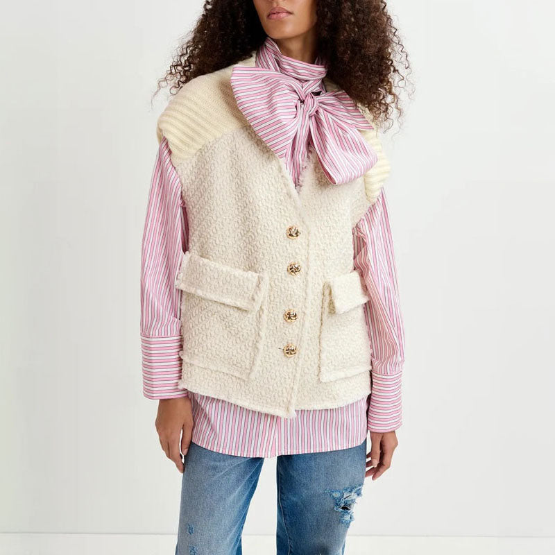 ESSENTIEL ANTWERP Geologic Sleeveless Jacket in Off White