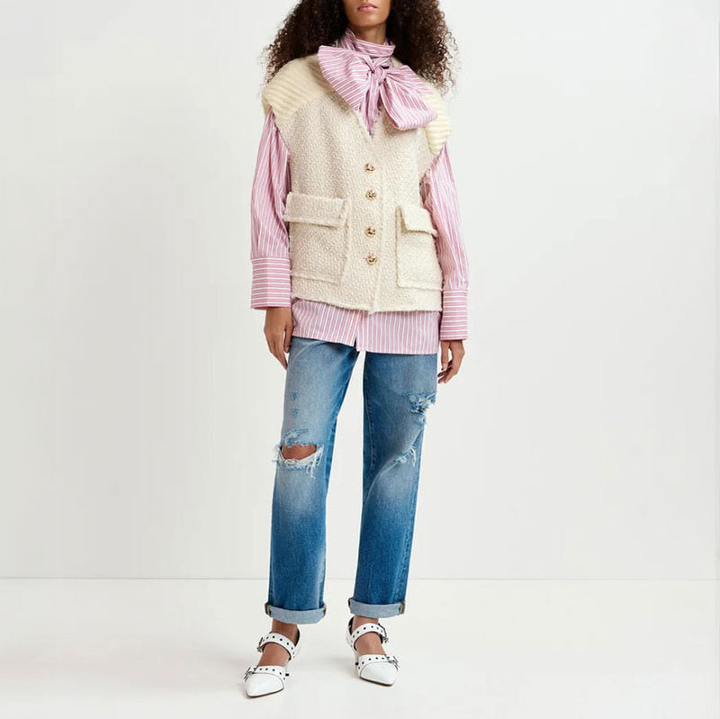 ESSENTIEL ANTWERP Geologic Sleeveless Jacket in Off White