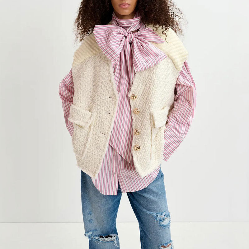 ESSENTIEL ANTWERP Geologic Sleeveless Jacket in Off White