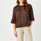 SUZY D Gina Satin Wide Sleeve Top in Chocolate Brown