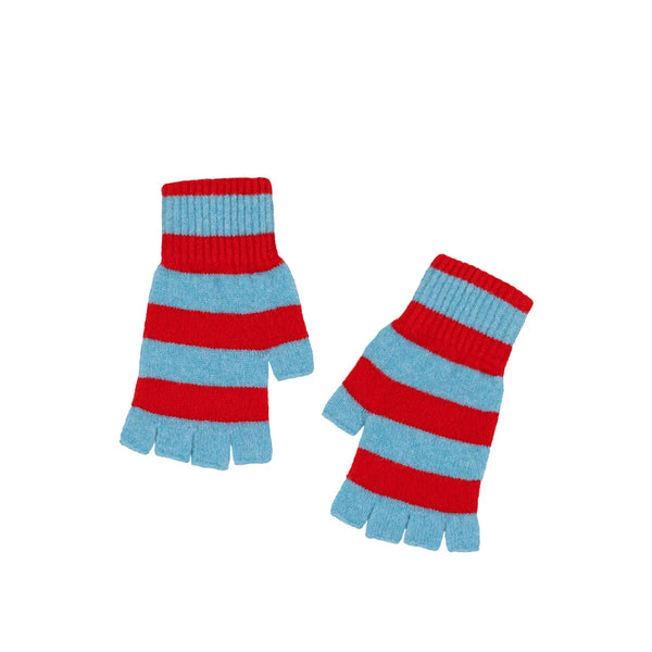 QUINTON & CHADWICK Stripe Fingerless Gloves in Red/ Turquoise