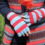 QUINTON & CHADWICK Stripe Fingerless Gloves in Red/ Turquoise