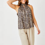 SUZY D Goldina Satin Halter Neck Top in Leopard Print