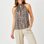 SUZY D Goldina Satin Halter Neck Top in Leopard Print