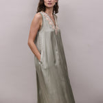 FAUNE Gracie Modal Satin Slip Dress in Duck Egg Green
