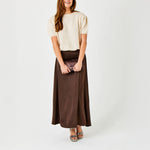 SUZY D Grenada Satin Floaty Skirt in Chocolate Brown