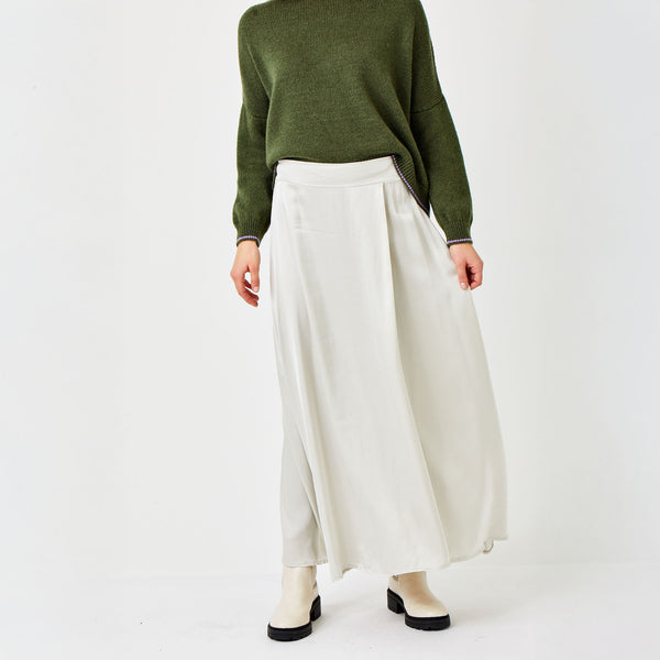 SUZY D Grenada Satin Floaty Skirt in Light Beige