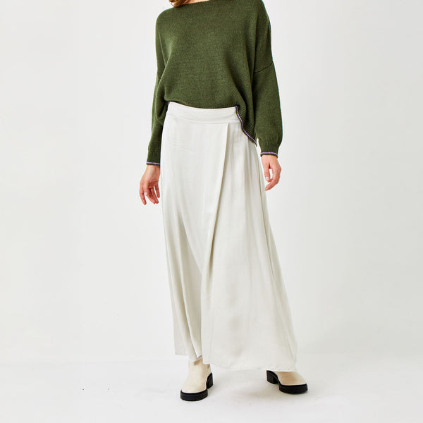 SUZY D Grenada Satin Floaty Skirt in Light Beige