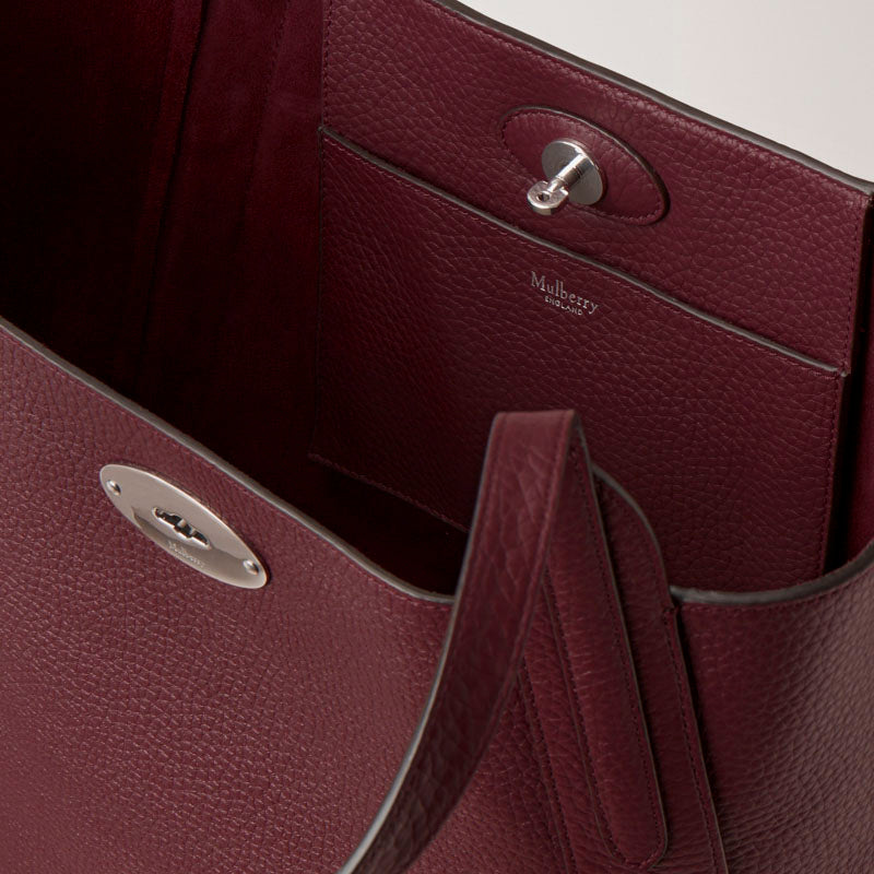MULBERRY North South Bayswater Tote Heavy Grain Handbag in Black Cherry