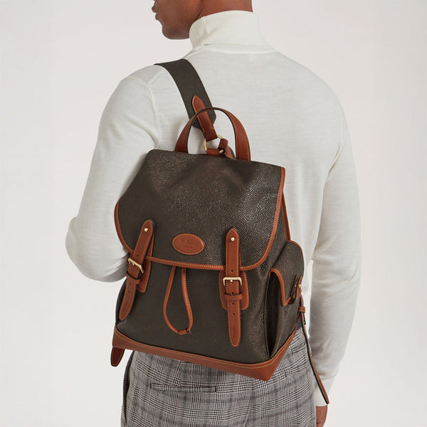 MULBERRY Heritage Eco Scotchgrain Backpack - Mole/cognac