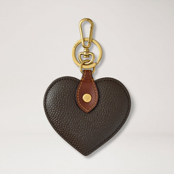 MULBERRY Heart Scotchgrain Keyring in Mole-Cognac