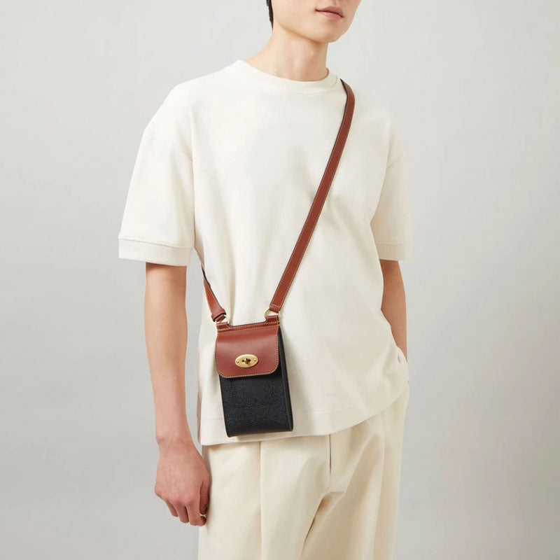 MULBERRY Mini Antony Pouch Eco Scotchgrain Bag in Black/Cognac