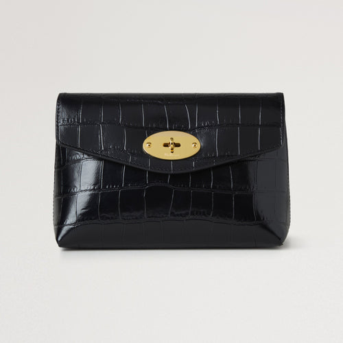 MULBERRY Darley Cosmetic Pouch Shiny Small Croc in Black