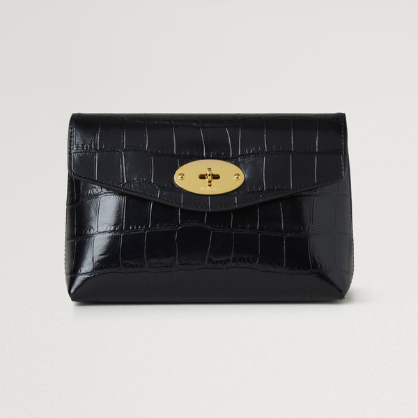 MULBERRY Darley Cosmetic Pouch in Black Shiny Small Croc