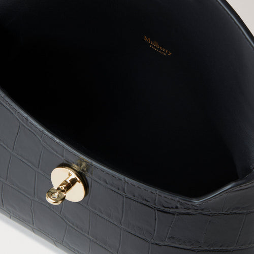 MULBERRY Darley Cosmetic Pouch Shiny Small Croc in Black