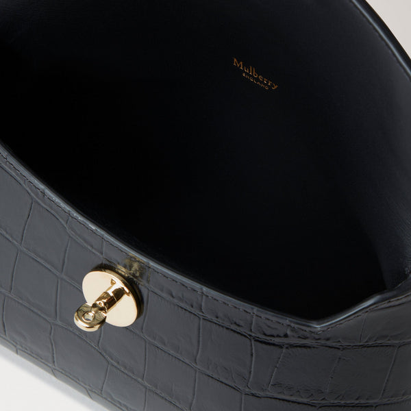 MULBERRY Darley Cosmetic Pouch in Black Shiny Small Croc