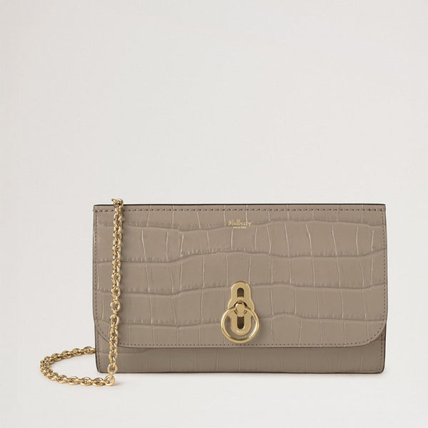 MULBERRY Amberly Clutch Shiny Small Croc in Cashmere Taupe