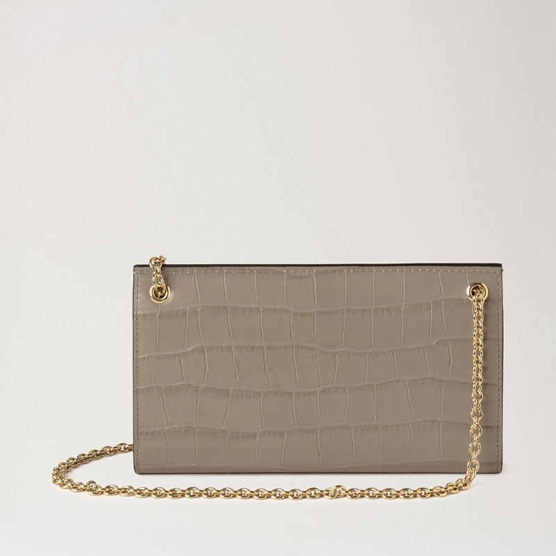 MULBERRY Amberly Clutch Shiny Small Croc in Cashmere Taupe