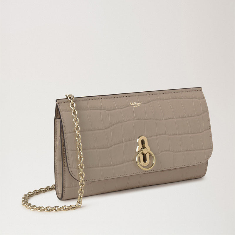MULBERRY Amberly Clutch Shiny Small Croc in Cashmere Taupe