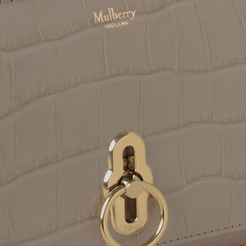 MULBERRY Amberly Clutch Shiny Small Croc in Cashmere Taupe