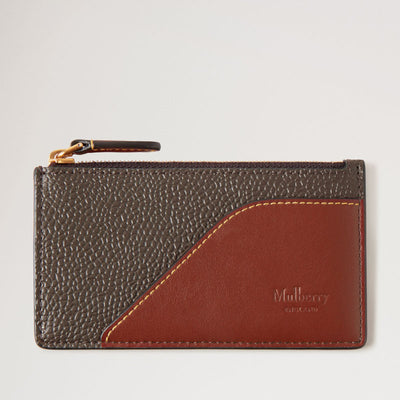 MULBERRY Heritage Zipped Long Card Holder Mole & Cognac Printed BioVeg Scotchgrain & Flat Calf