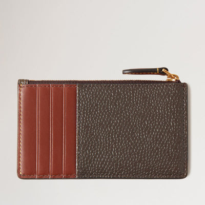 MULBERRY Heritage Zipped Long Card Holder Mole & Cognac Printed BioVeg Scotchgrain & Flat Calf