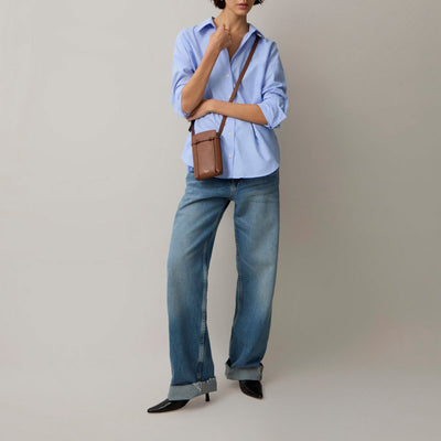 MULBERRY Clovelly Phone Pouch Micro Classic Grain in Bright Oak