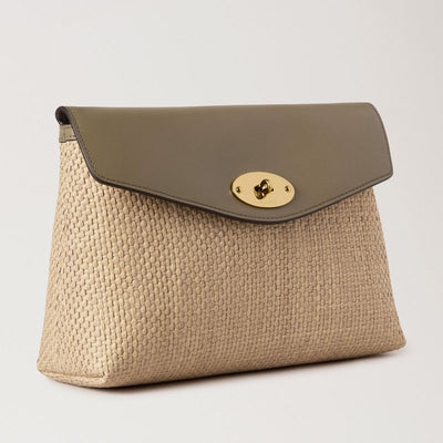 MULBERRY Large Darley Cosmetic Pouch in Linen Green-Natural