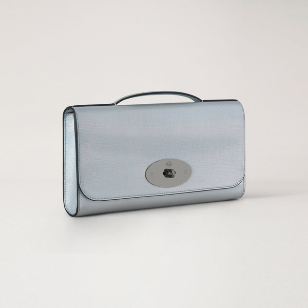 MULBERRY Lily Lizard Embossed Leather Clutch in Silver Iridescent
