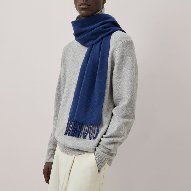 MULBERRY Small Solid Merino Wool Scarf in Stormy Blue Merino Wool
