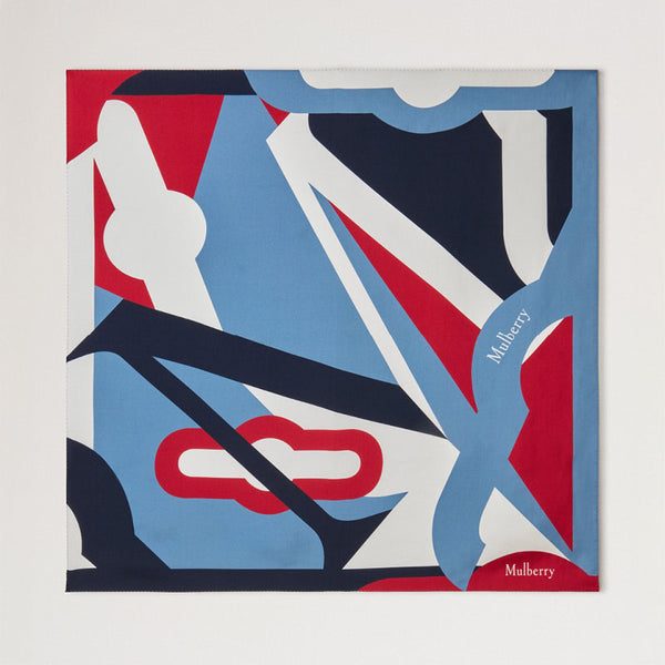 MULBERRY Colour Block Branded Square Scarf in Brighton-Night Sky