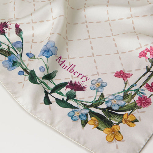 MULBERRY Wide Floral Square Scarf in Eggshell