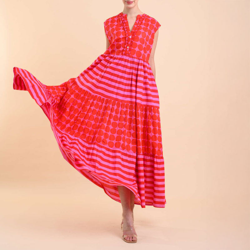 HANDPRINT DREAM APPAREL Geisha Dress in Stripe Pink