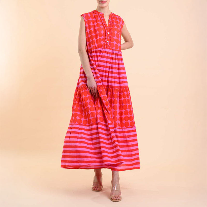 HANDPRINT DREAM APPAREL Geisha Dress in Stripe Pink