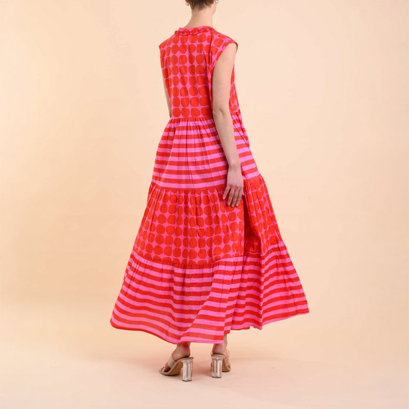 HANDPRINT DREAM APPAREL Geisha Dress in Stripe Pink